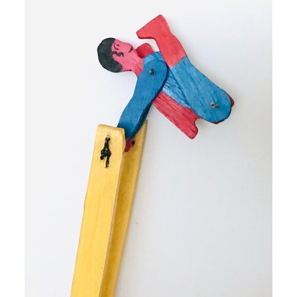 Vintage Handmade Wooden Flip Toy Artisan Folk Art Superhero Character Toy - Picture 4 of 11